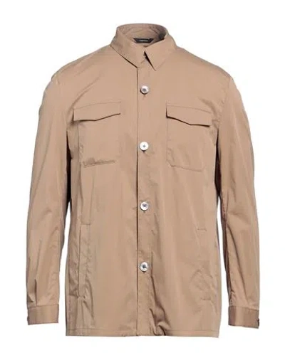 Tombolini Man Shirt Camel Size 44 Cotton, Polyamide, Elastane In Beige