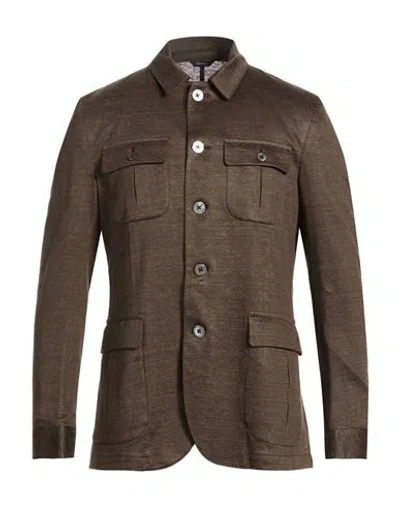 Tombolini Man Shirt Dark Brown Size 44 Linen