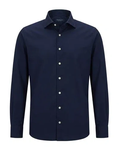 Tombolini Man Shirt Navy Size 17 Cotton, Elastane In Blue