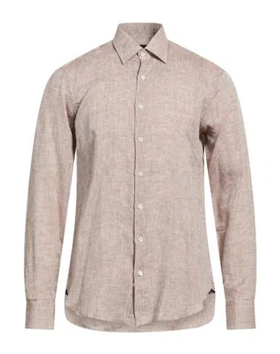 Tombolini Man Shirt Taupe Size 16 Linen In Brown