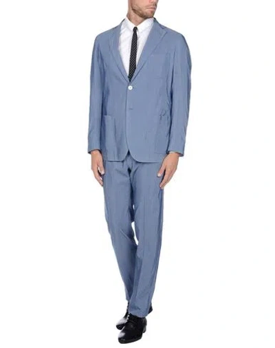 Tombolini Man Suit Azure Size 40 Cotton, Silk In Blue