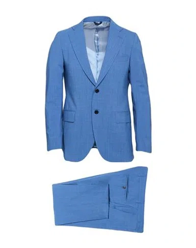 Tombolini Man Suit Azure Size 42 Virgin Wool, Elastane In Blue