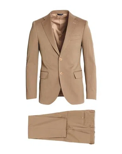 Tombolini Man Suit Camel Size 36 Cotton, Virgin Wool, Elastane In Brown