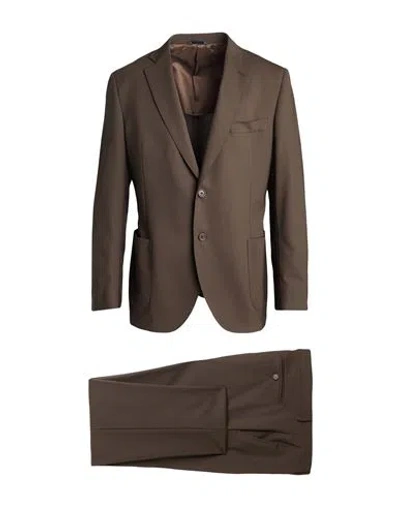 Tombolini Man Suit Chocolate Brown Size 48 Virgin Wool, Elastane