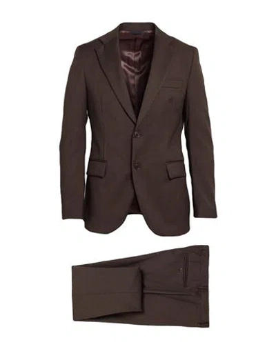 Tombolini Man Suit Dark Brown Size 38 Wool, Lycra, Viscose