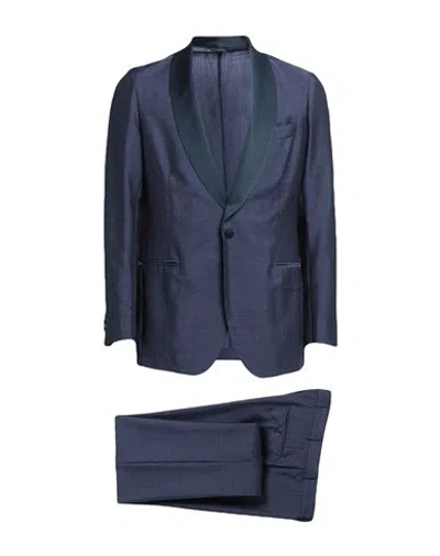 Tombolini Man Suit Navy Blue Size 44 Virgin Wool, Mohair Wool, Silk