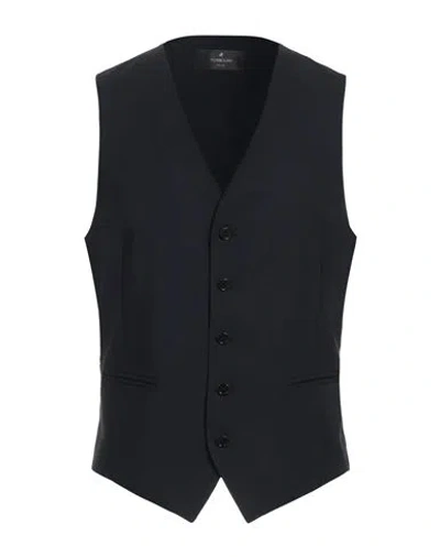 Tombolini Man Tailored Vest Midnight Blue Size 38 Virgin Wool, Lycra In Blue