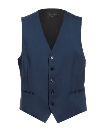 Tombolini Man Tailored Vest Navy Blue Size 44 Virgin Wool, Lycra