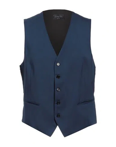 Tombolini Man Tailored Vest Navy Size 40 Virgin Wool, Lycra In Navy Blue