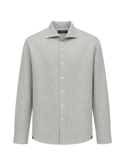 Tombolini Mélange-effect Spread-collar Shirt In Gray