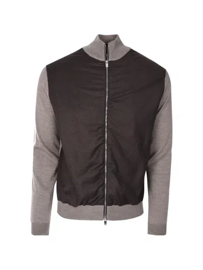 Tombolini Panelled Turtleneck Cardigan In Brown