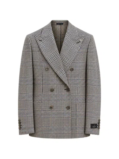 Tombolini Prince Of Wales Check Double-breasted Jacket In Brown