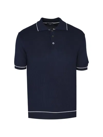 Tombolini Ribbed-knit Tipped Polo Shirt In Blue