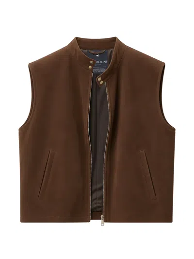 Tombolini Suede Band-collar Vest In Brown