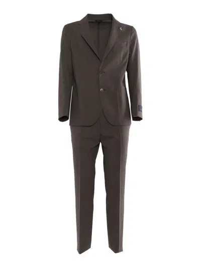 TOMBOLINI TAILORED BROWN WOOL SUIT WITH NOTCH LAPEL