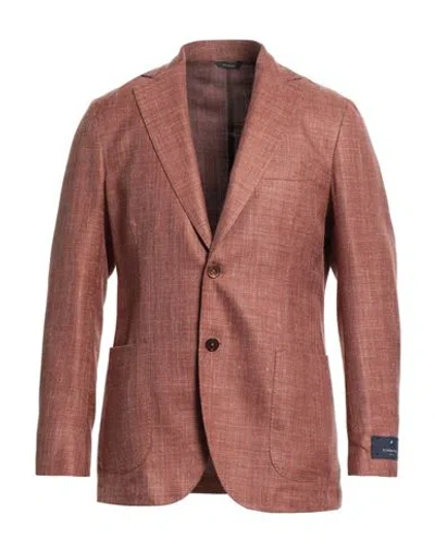 Tombolini Zero Gravity Man Blazer Rust Size 44 Wool, Silk, Linen In Red