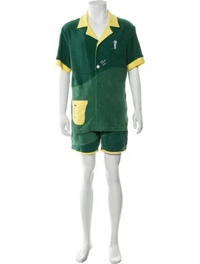 Pre-owned Tombolo Colorblock Pattern Pajama Set In Green