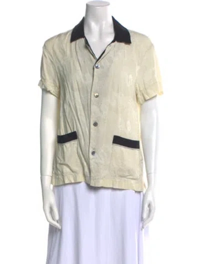 Pre-owned Tombolo Colorblock Pattern Short Sleeve Button-up Top In Neutral