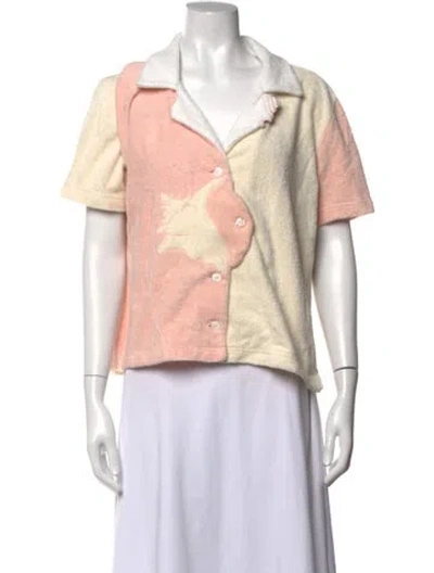 Pre-owned Tombolo Colorblock Pattern Short Sleeve Button-up Top In Neutrals/pink