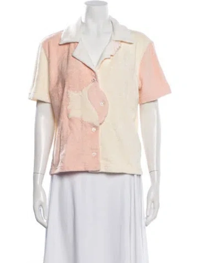 Pre-owned Tombolo Colorblock Pattern V-neck Button-up Top In Pink