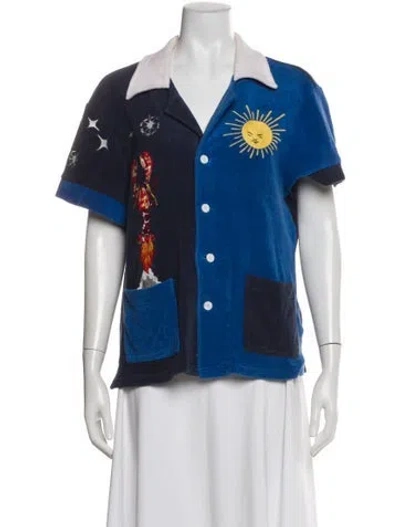 Pre-owned Tombolo Colorblock Pattern V-neck Sweater In Blue