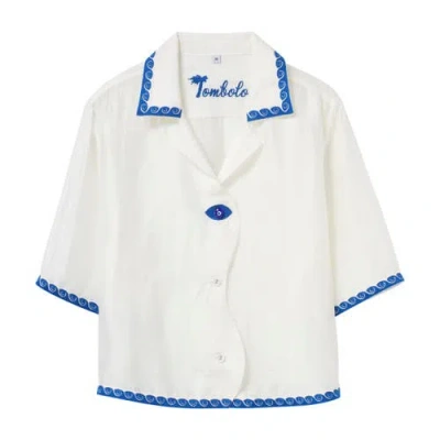 Tombolo 'evil Eye' Relaxed Crop Cabana Top In White