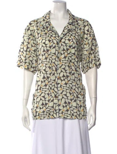 Pre-owned Tombolo Floral Print V-neck Button-up Top In Neutrals