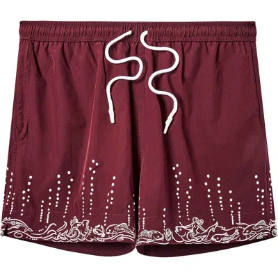 Tombolo 'fruits De Mer' Swim Trunks In Burgundy