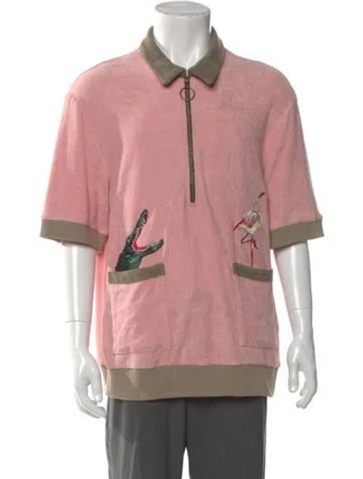 Pre-owned Tombolo Graphic Print Collar Polo Shirt In Pink
