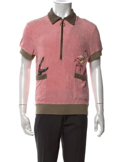 Pre-owned Tombolo Graphic Print Collar Polo Shirt In Pink