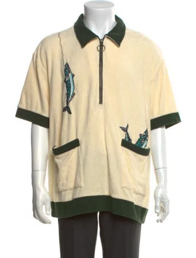 Pre-owned Tombolo Graphic Print Collar Polo Shirt In Yellow