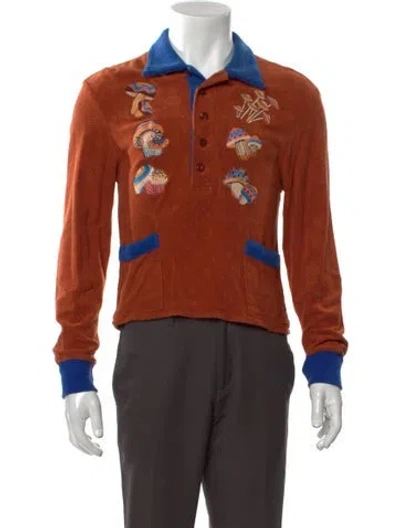 Pre-owned Tombolo Graphic Print Collar Polo Sweater In Brown