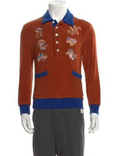 Pre-owned Tombolo Graphic Print Collar Polo Sweater In Orange