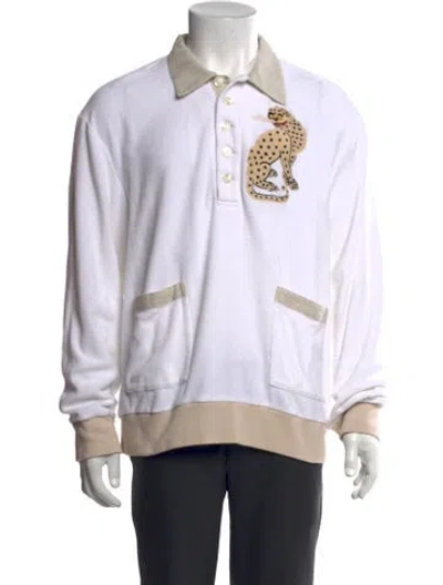 Pre-owned Tombolo Graphic Print Collar Polo Sweater In White