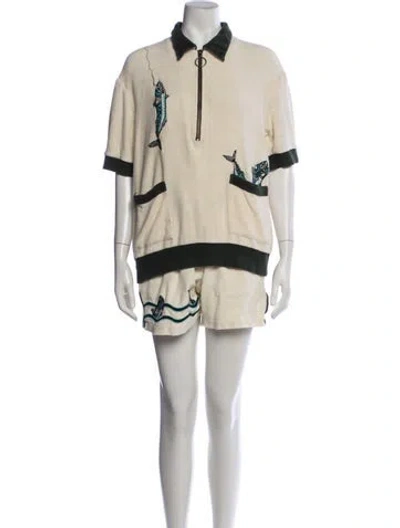 Pre-owned Tombolo Graphic Print Embroidered Accent Short Set In Blue/green/yellow