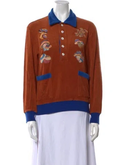 Pre-owned Tombolo Graphic Print Long Sleeve Polo In Brown