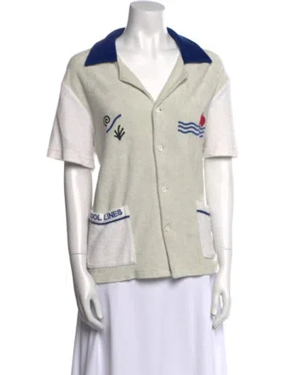 Pre-owned Tombolo Graphic Print Short Sleeve Button-up Top In Blue