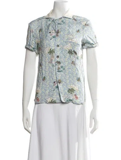 Pre-owned Tombolo Graphic Print Short Sleeve Button-up Top In Multi