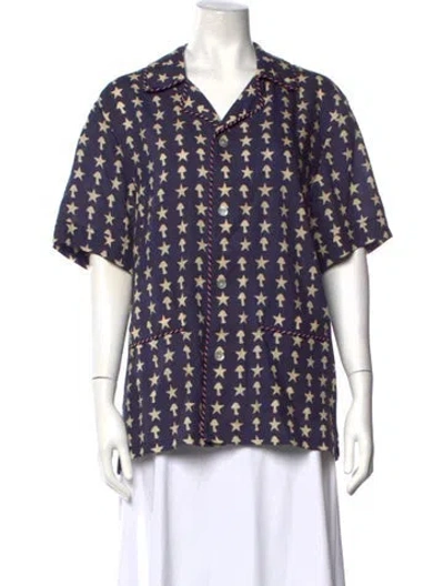 Pre-owned Tombolo Graphic Print Short Sleeve Button-up Top In Purple