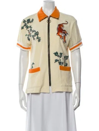 Pre-owned Tombolo Graphic Print Short Sleeve Button-up Top In Yellow