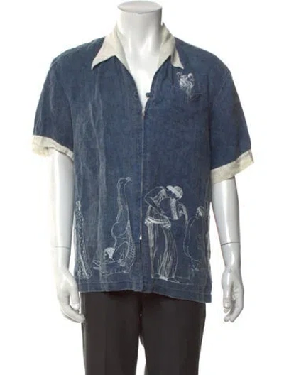 Pre-owned Tombolo Graphic Print Short Sleeve Denim Shirt In Blue