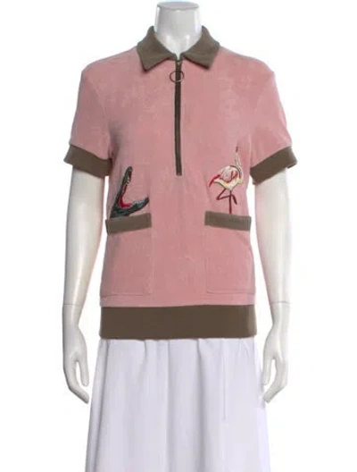 Pre-owned Tombolo Graphic Print Short Sleeve Polo In Pink
