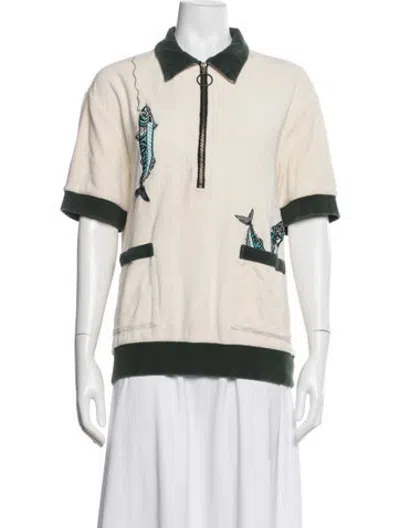 Pre-owned Tombolo Graphic Print Short Sleeve Polo In White