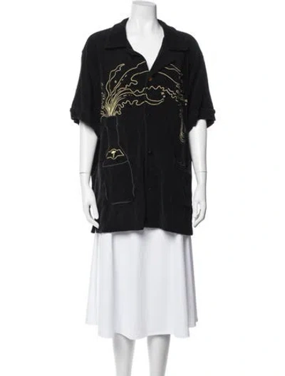Pre-owned Tombolo Graphic Print V-neck Top In Black