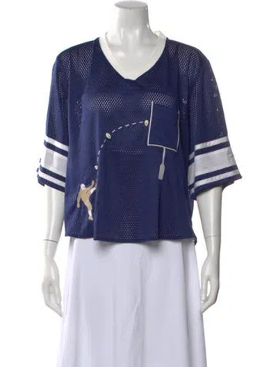 Pre-owned Tombolo Graphic Print V-neck Top In Blue