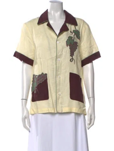 Pre-owned Tombolo Linen Graphic Print Button-up Top In Neutrals