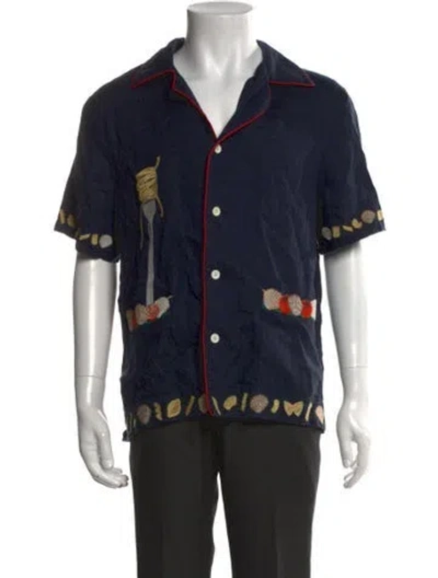 Pre-owned Tombolo Linen Graphic Print Shirt In Blue