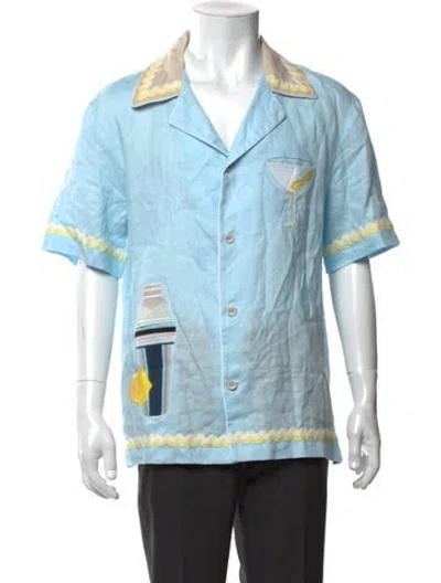 Pre-owned Tombolo Linen Graphic Print Shirt In Blue