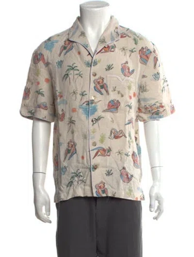 Pre-owned Tombolo Linen Graphic Print Shirt In Neutrals