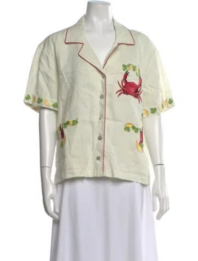 Pre-owned Tombolo Linen Graphic Print Top In Multi